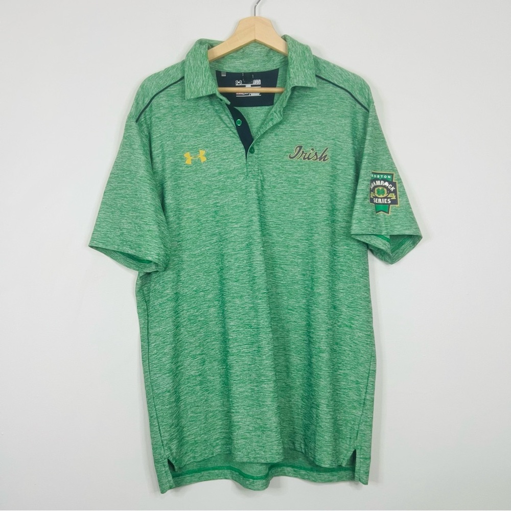 Under Armour Green ND Irish Shamrock Series Heatgear Golf Performance Polo L
